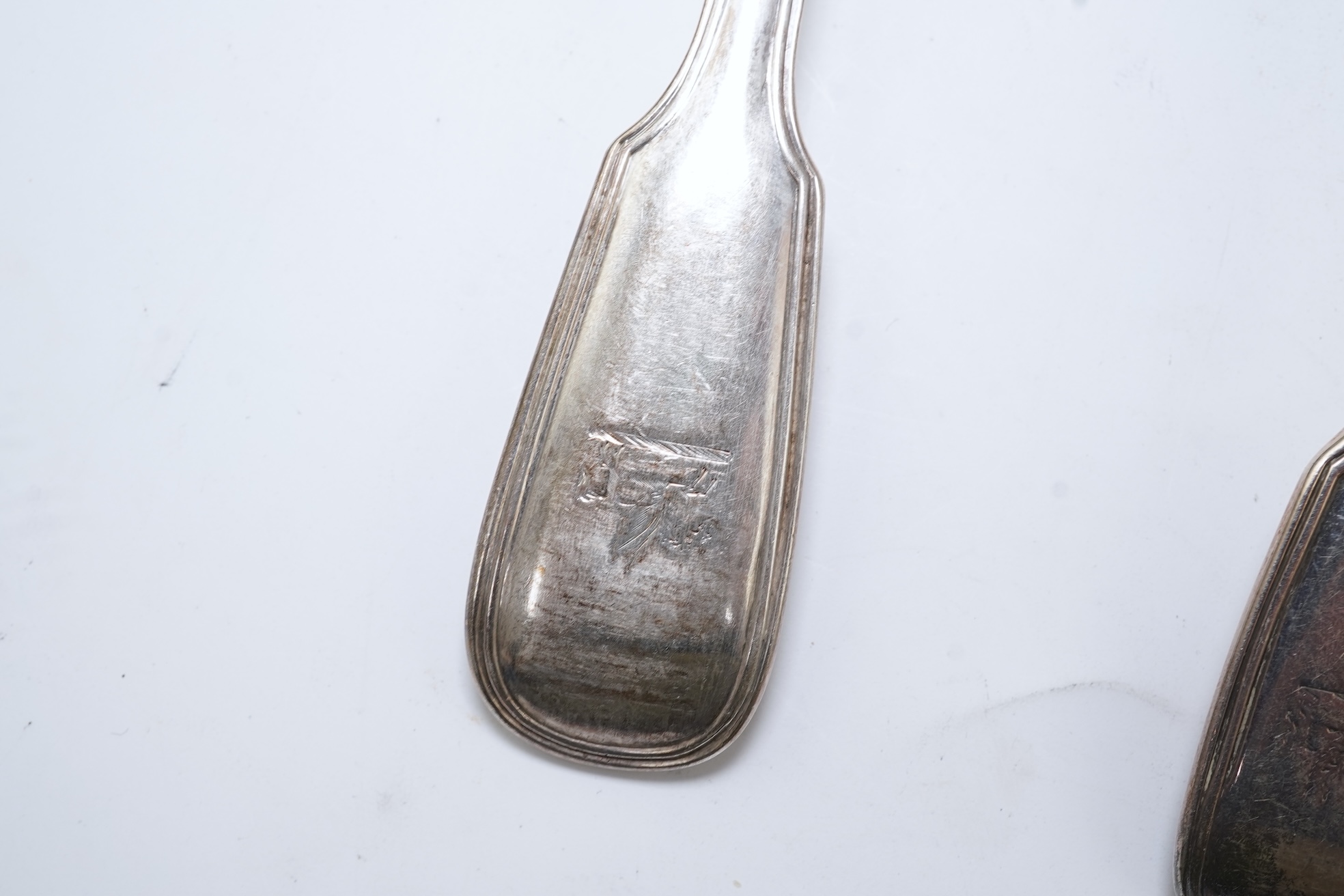 A part canteen of Victorian silver double struck fiddle and thread pattern flatware, by George Adams